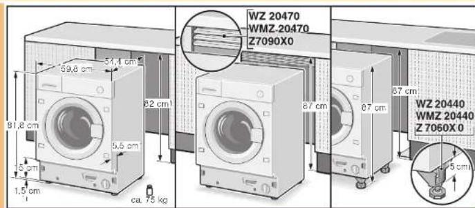 WZ 20470 WMZ 20470 Z7090X0 81.8 cm 69.8 cm 54.4 cm 82 cm 87 cm 87 cm WZ 20440 WMZ 20440 Z 7060X 0 1.5 cm 1.5 cm ca. 75 kg