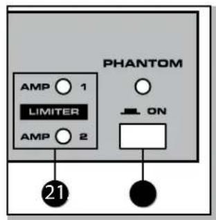 PHANTOM AMP ○ 1 LIMITER AMP ○ 2 ON 21