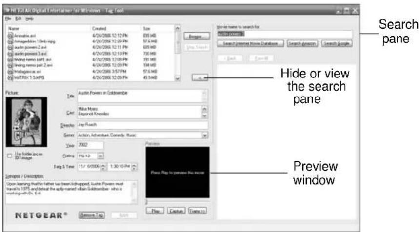 NETGEAR® File Edit Help Name Created Size Automotive and 4/24/2006 12:12 PM 839 MB Automotive 10000000000000000000000000000000000000000000000000000000000000000 Austin Power 2.5 and 2.5 Austin Power 3.5 and 3.5 Writing remote port 1.5 and 1.5 Writing remote port 2.5 and 2.5 Multigranics and 1.5 MPa 4/24/2006 12:09 PM 798 MB 4/24/2006 12:13 PM 798 MB 4/24/2006 12:13 PM 798 MB 4/24/2006 12:13 PM 798 MB 4/24/2006 12:13 PM 798 MB 4/24/2006 12:13 PM 798 MB 4/24-2006 3:57 PM 578 MB 4/24/2006 3:57 PM 578 MB 4/24/2006 3:57 PM 578 MB 4/24/2006 3:57 PM 578 MB 4/24/2006 3:57 PM 578 MB Movie name to search for: Search pane Search Internet Movie Database Search Image Search Video Hide or view the search pane Preview window Austin Powers in Goldsomebe Mike Morey Beyond Knowles Jap Reach Action Adventures Currently Music 2002 Play P.O.1.2 Tang S. Time 11/6/2006 1:30:10 PM Press Ping to preview the noise Open learning that his father has been kidnapped, Austin Powers must travel to 1975 and defeat the aptly-named willan Goldsomebe who is working with Dr. E4 NETGEAR® Remove Top Save Create Event