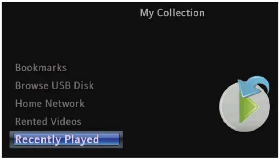 My Collection Bookmarks Browse USB Disk Home Network Rented Videos Recently Played