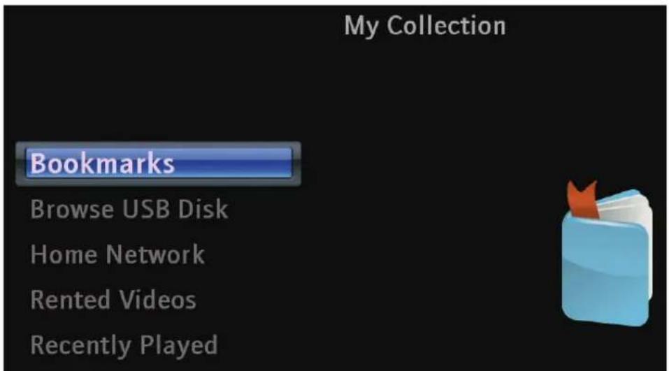 My Collection Bookmarks Browse USB Disk Home Network Rented Videos Recently Played