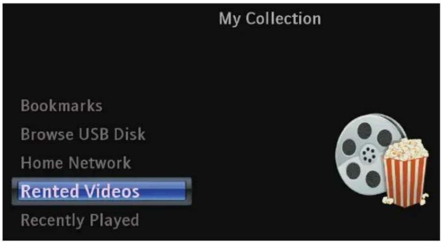 My Collection Bookmarks Browse USB Disk Home Network Rented Videos Recently Played