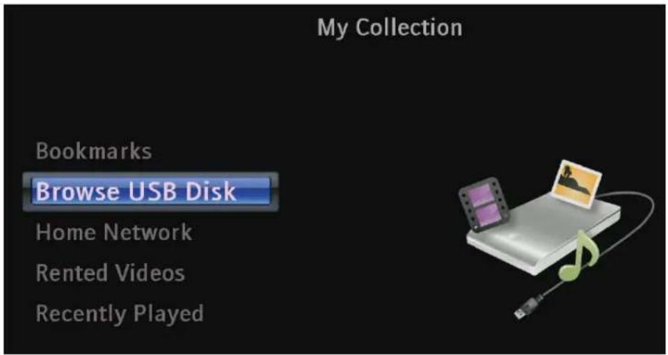 My Collection Bookmarks Browse USB Disk Home Network Rented Videos Recently Played