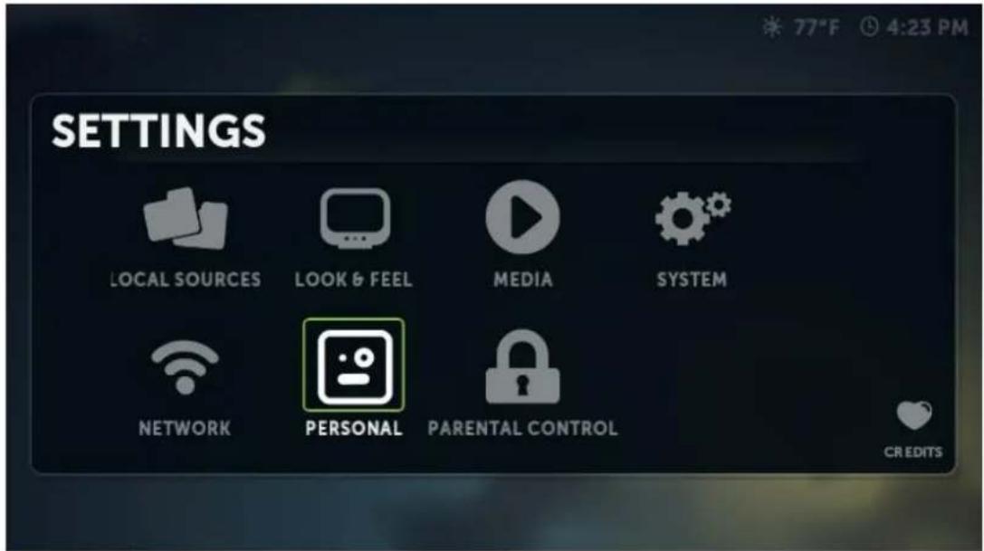 SETTINGS LOCAL SOURCES LOOK & FEEL MEDIA SYSTEM NETWORK PERSONAL PARENTAL CONTROL CREDITS