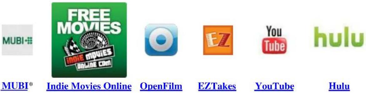 MUBI FREE MOVIES INDIE MOVIES ONLINE COM EZ YouTube hulu MUBI* Indie Movies Online OpenFilm EZTakes YouTube Hulu