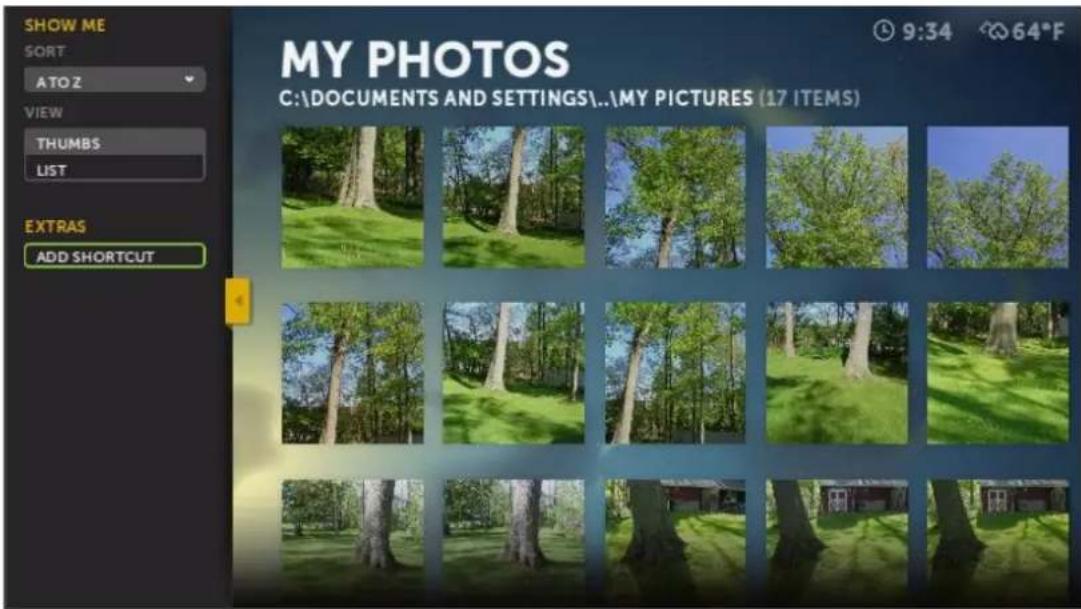 SHOW ME SORT ATO Z VIEW THUMBS LIST EXTRAS ADD SHORTCUT MY PHOTOS C:\DOCUMENTS AND SETTINGS\...\MY PICTURES (17 ITEMS) 9:34 64°F