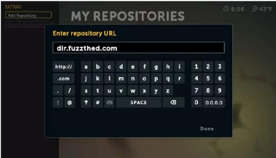 EXTRAS Add Repository MY REPOSITORIES Enter repository URL dir.fuzzthed.com http:// a b c d e f g h i 1 2 3 .com j k l m n o p q r 4 5 6 . / s t u v w x y z 7 8 9 : @ # SPACE 0 0.0.0.0 Done