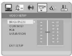 VIDEO SETUP BRIGHTNESS CONTRAST HUE SATURATION EXIT SETUP