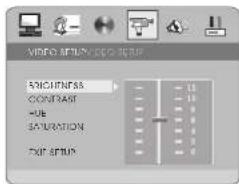VIDEO SET/UNICE Setup STICKNESS CONTRAST HUE SATURATION EXIT SETUP