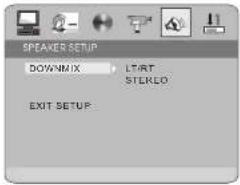 SPEAKER SETUP DOWNMIX LSTART STEREO EXIT SETUP