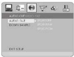 AUDIO OUT AUDIO OUT DOWN SAMPLE SHORTOFF SHORTRAW SHORTCOM EXIT SETUP