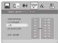 VIDEO SETUP/RESET HEIGHTNESS CONTRAST: OFF SATURATION EXIT SETUP: