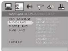 LANDLAGE SETUP/LANGUAGE SETUP GSD LANGUAGE AUDIO LANG SUBTITLE LANG MUSIC LANG EXIT SETUP