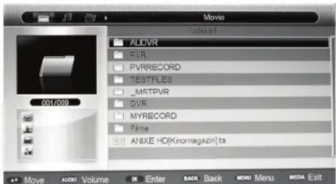 Movie Yadskn1 ALDVR RVR PVRRECORD TESTFILES _MSTPVR DVR MYRECORD Flme ANIXE HD(Kinomagazin).ts 001/009 Move AUDIO Volume OK Enter BACK Back MENU Menu MEDIA Exit