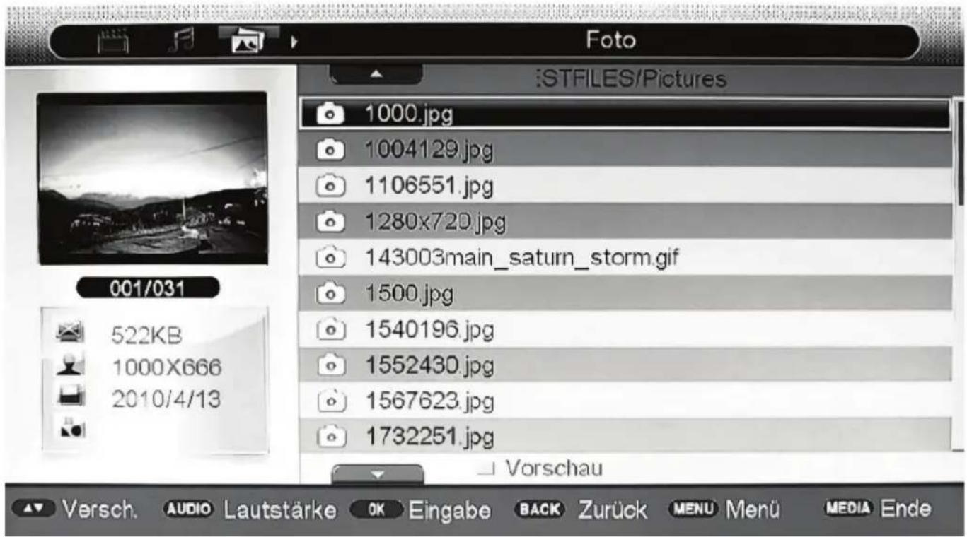 Foto :STFILES/Pictures 1000.jpg 1004129.jpg 1106551.jpg 1280x720.jpg 143003main_saturn_storm.gif 1500.jpg 1540196.jpg 1552430.jpg 1567623.jpg 1732251.jpg Vorschau Versch. AUDIO Lautstärke OK Eingabe BACK Zurück MENU Menü MEDIA Ende