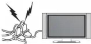 Illustration of a cable being twisted with lightning bolts next to a computer monitor (no text or symbols)