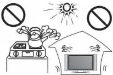 Safety warning illustration showing no prohibition symbols for a kitchen appliance and household appliances