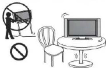 Illustration showing a person holding a monitor, a prohibition symbol, and a chair with sound waves (no text or symbols present)