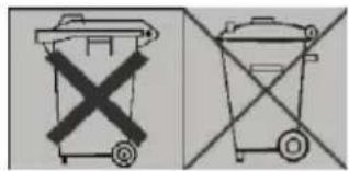 Two types of waste sorting icons: one with a cross symbol and the other without, both crossed by diagonal lines.