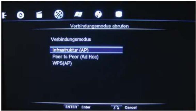 Verbindungsmodus abrufen Verbindungsmodus Infrastruktur (AP) Peer to Peer (Ad Hoc) WPS(AP)