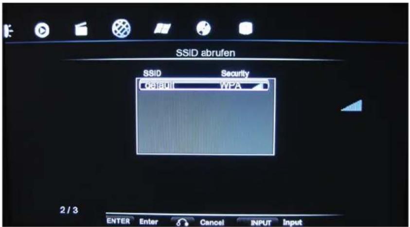 SSiD abrufen SSID Security default WPA 2 / 3 ENTER Enter Cancel INPUT Input