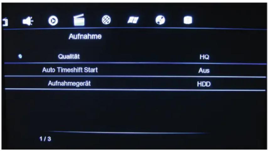 Aufnahme Qualität HQ Auto Timeshift Start Aus Aufnahmegerät HDD 1 / 3