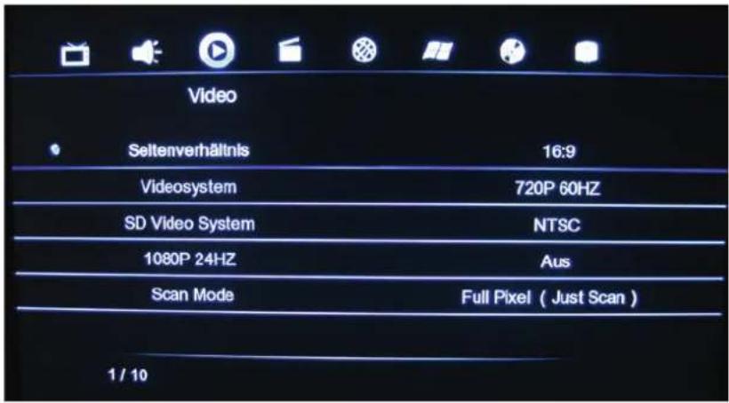 Video Seltenverhältnis 16:9 Videosystem 720P 60HZ SD Video System NTSC 1080P 24HZ Aus Scan Mode Full Pixel ( Just Scan ) 1 / 10