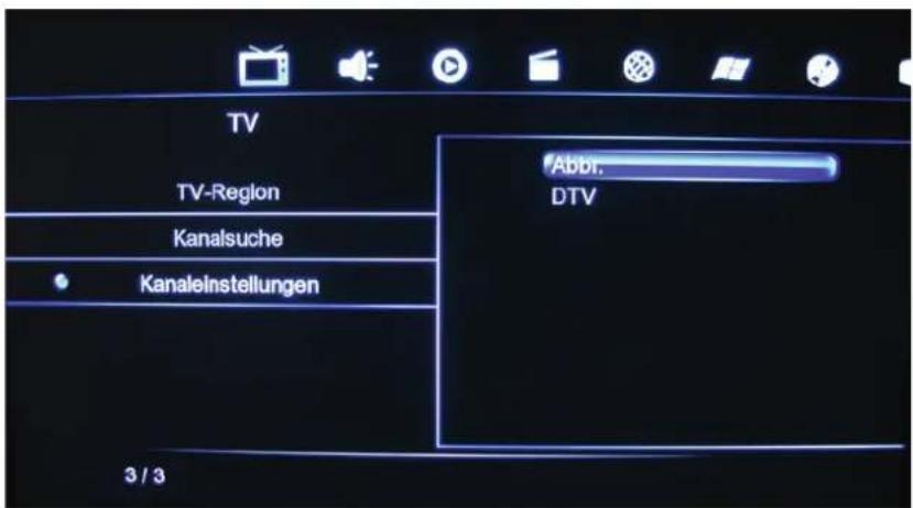 TV TV-Region Kanalsuche Kanaleinstellungen Abbr. DTV 3 / 3