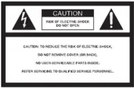 CAUTION RISK OF ELECTRIC SHOCK DO NOT OPEN CAUTION: TO REDUCE THE RISK OF ELECTRIC SHOCK, DO NOT REMOVE COVER (OR BACK). NO USER-SERVICEABLE PARTS INSIDE. REFER SERVICING TO QUALIFIED SERVICE PERSONNEL.
