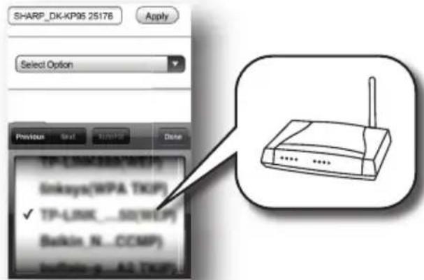 SHARP_DK-KP95 25176 Apply Select Option Previous Next Date TP-LSNCHB(WXP) Sinksys(WPA TKIP) ✓ TP-LINK_...SS(WEIP) Bakkin_N...CCMP InData_A...ALLTKIP