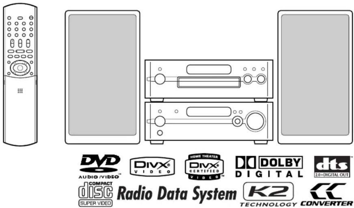 DVD AUDIO /VIDEO™ COMPACT DISC SUPER VIDEO DIVX® VIDEO HOME THEATER DIVX® CERTIFIED VIDEO™ DOLBY DIGITAL dts™ 2.0+DIGITAL OUT Radio Data System K2 TECHNOLOGY CONVERTER
