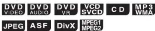 DVD VIDEO DVD AUDIO DV VR VCD SVCD C D MP3 WMA JPEG ASF DivX MPEG1 MPEG2