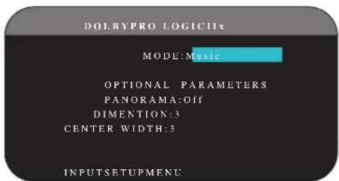 DOLEYPRO LOGICITY MODE:Music OPTIONAL PARAMETERS PANORAMA-OFF DIMENTION:3 CENTER WIDTH:3 INPUTSETUPMENU