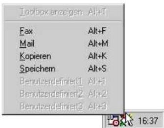 Toolbox anzeigen Alt+T Fax Alt+F Mail Alt+M Kopieren Alt+K Speichern Alt+S Benutzerdefiniert1 Alt+1 Benutzerdefiniert2 Alt+2 Benutzerdefiniert3 Alt+3 16:37