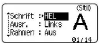 ↑Schrift : HEL ↓Ausr. : Links ↓Rahmen : Aus A 01/14