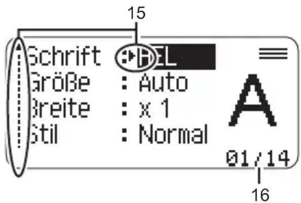 Schrift Größe : Auto Breite : x 1 Stil : Normal 15 3EL A 01/14 16