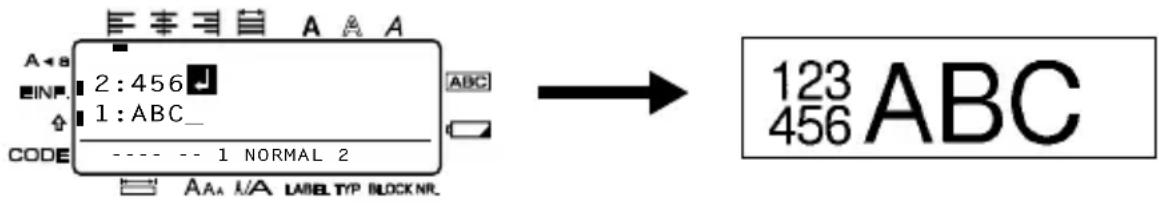 A <8 EINF. CODE 2:456 J 1:ABC_ ---- 1 NORMAL 2 ABC → 123 ABC 456