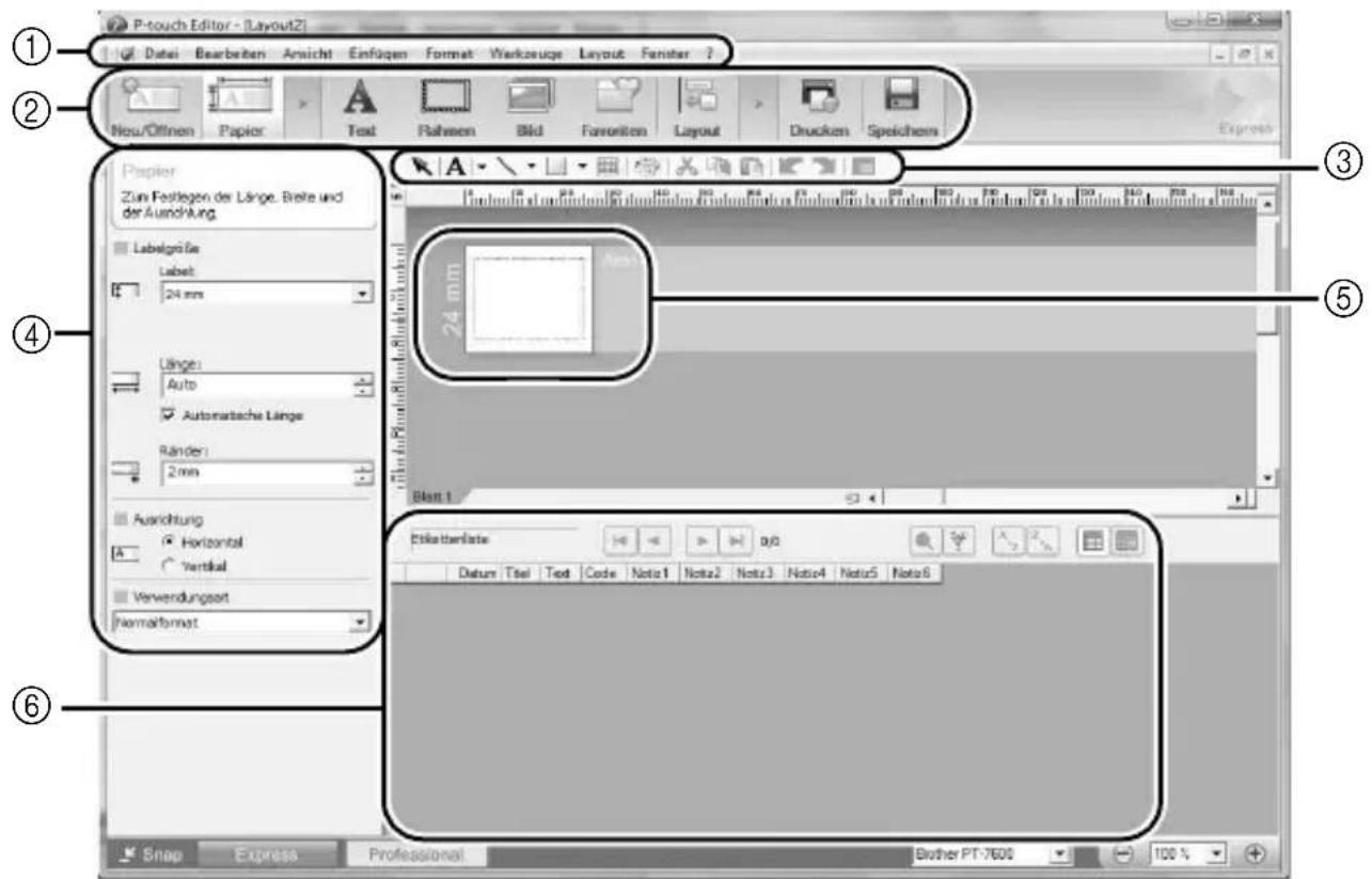 P-touch Editor - [Layout2] Datei Bearbeiten Ansicht Einfügen Format Werkzeuge Layout Fanster ? Neu/Öffnen Papier Text Rahmen Bild Favorites Layout Drucken Speichem Express Papier Zum Fordergen der Länge. Bete und der Auschung. Labelgräße Label: 24 mm Länge: Auto Automatische Länge Ränder: 2 mm Ausrichtung Horizontal Vertical Verwendungsort Niemafornat 3 5 Øktafterlaste Datum Titel Text Code Nota1 Nota2 Nota3 Nota4 Nota5 Nota6 Snap Express Professional Brother PT-7600 100%
