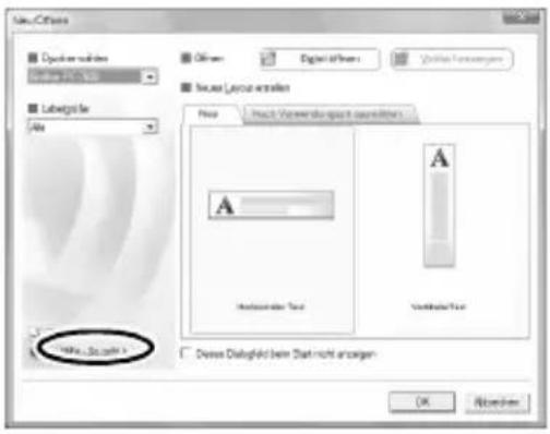 New/Offeries C:\Documents\Index\10.1.2.1 Options Label(s)... Air Close Label or other New Close New/Offeries or other A A Hindelschler Text Vandelschler Text Close Dialogeld from that not angegen OK Abwecken