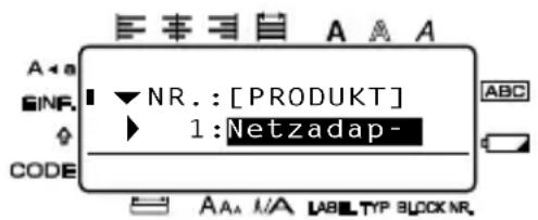 A < a GINF. CODE NR.: [PRODUKT] 1:Netzadap- ABC AAA NA LABEL TYP BLOCK NR.