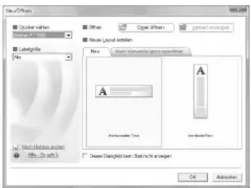 New/Offeren Cycler wahlen Daimler 47.2000 Labelgöße File New New Layout extension New New Layout extension A A Antennaher Text Antennaher Text Dass Desagfeld beim Start nicht anlagen OK Addrschen