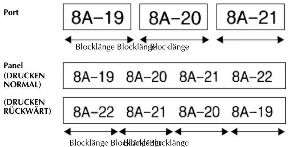 Port 8A-19 8A-20 8A-21 ← Blocklänge Blocklänge Blocklänge ← Blocklänge ← Blocklänge Panel (DRUCKEN NORMAL) 8A-19 8A-20 8A-21 8A-22 (DRUCKEN RÜCKWÄRT) 8A-22 8A-21 8A-20 8A-19 ← Blocklänge Blocklänge Blocklänge ← Blocklänge ← Blocklänge