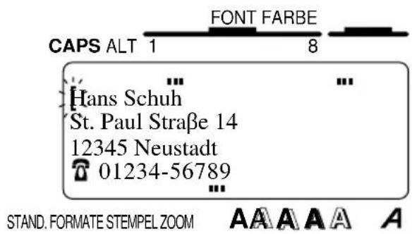 FONT FARBE CAPS ALT 1 8 Hans Schuh St. Paul Straße 14 12345 Neustadt 01234-56789 STAND. FORMATE STEMPEL ZOOM A A A A A