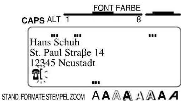 CAPS ALT 1 FONT FARBE 8 Hans Schuh St. Paul Straße 14 12345 Neustadt STAND. FORMATE STEMPEL ZOOM A A A A A A A A