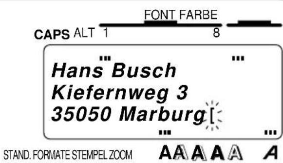 CAPS ALT 1 FONT FARBE 8 Hans Busch Kiefernweg 3 35050 Marburg[ ] ... STAND. FORMATE STEMPEL ZOOM AAAAA A