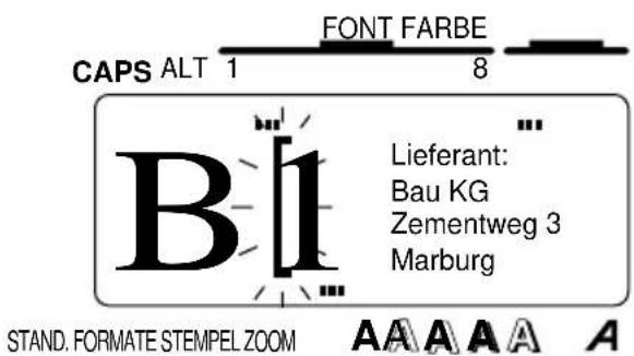 CAPS ALT 1 FONT FARBE 8 B1 Lieferant: Bau KG Zementweg 3 Marburg STAND. FORMATE STEMPEL ZOOM A A A A A