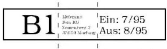 B1 Lieferant Ein: 7/95 Ban KG Aus: 8/95 Zemenberg 3 35060 Marburg