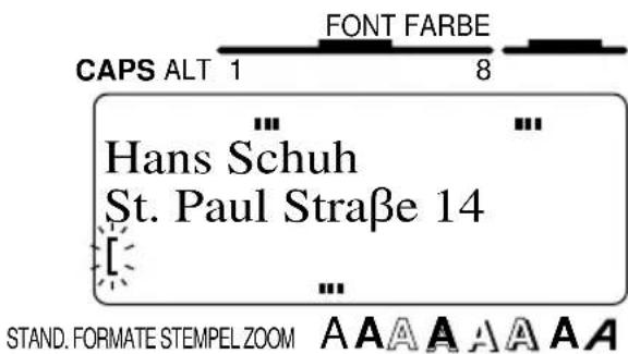 CAPS ALT 1 FONT FARBE 8 Hans Schuh St. Paul Straße 14 [ ] STAND. FORMATE STEMPEL ZOOM A A A A A A A A