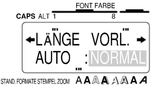 CAPS ALT 1 FONT FARBE 8 ←LÄNGE VORL. AUTO : NORMAL ... STAND. FORMATE STEMPEL ZOOM A A A A A A A A