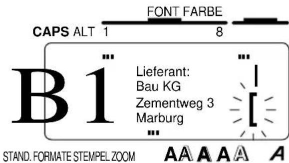 CAPS ALT 1 FONT FARBE 8 B1 Lieferant: Bau KG Zementweg 3 Marburg ... STAND. FORMATE STEMPEL ZOOM A A A A A A